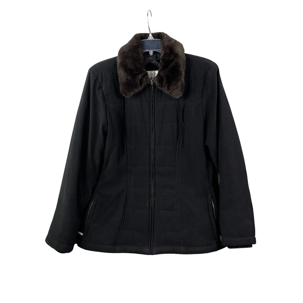 Jones New‎ York Jacket Women Small Black Faux Fur Collar Zip J21751 Quilted Coat